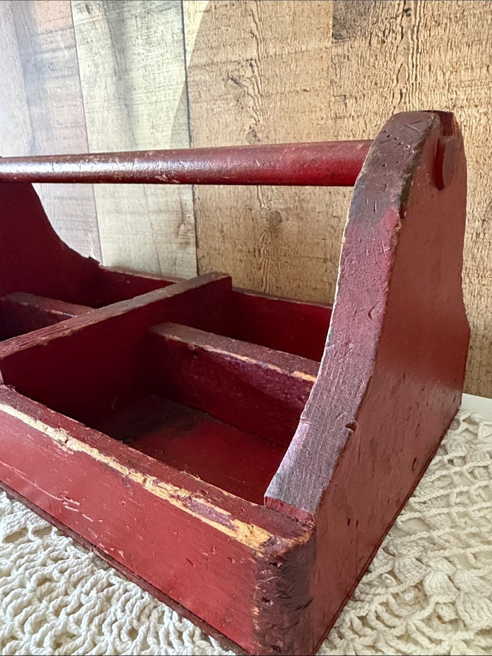 VTG primitive red wooden tool box or utility caddy - Picture 3 of 14